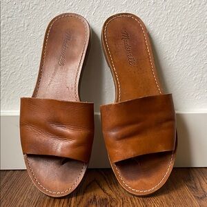 Madewell cognac Brown Tan Leather Slide Sandals